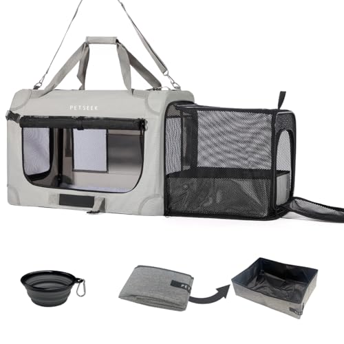 Petseek Extra Large Expandable Cat Carrier Soft Sided for Car, Portable Small Dog Carrier for 2 Cats, 24"x16.5"x16" Road T...