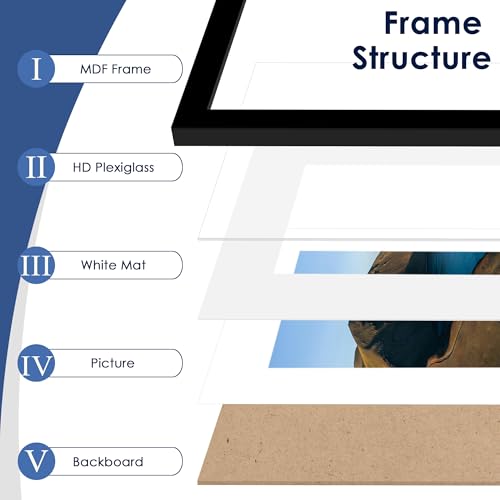 PEALSN 8.5 x 11 Picture Frame Set of 6, Display Pictures 6x8 with Mat or 8.5 x 11 without Mat for Wall Mounting Display, P...