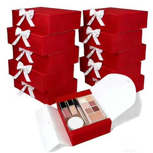 XyaMov 10 PCs Gift Boxes with Lids,10x8x4 inches Red Gift Boxes with Ribbons, Bridesmaid Proposal Box,Kraft Paper Gift Box...