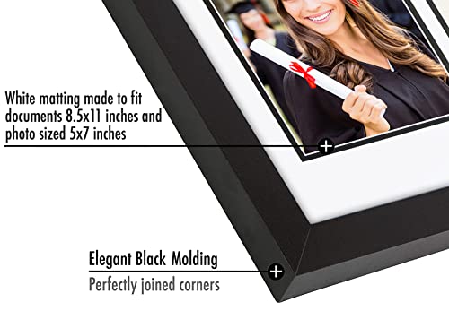 Americanflat 11x18 Diploma Frame with Shatter-Resistant Glass - Fits 8.5x11 Diplomas and 5x7 Pictures - Signature Collecti...