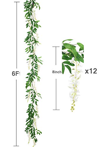 DearHouse 2Pcs 6Ft/Piece Artificial Flowers Wisteria Garland Artificial Wisteria Vine Hanging Flower Greenery Garland for ...