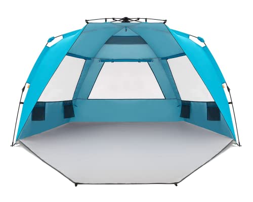 Easthills Outdoors Instant Shader Enhanced Deluxe XL Beach Tent Easy Set Up 4-6 Person Popup Sun Shelter 99" Wide for Fami...