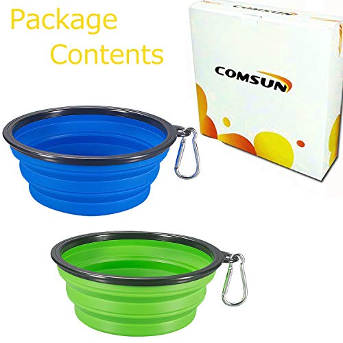 Comsun 2-Pack Collapsible Dog Bowl, Foldable Expandable Cup Dish for Pet Cat Food Water Feeding Portable Travel Bowl Blue ...
