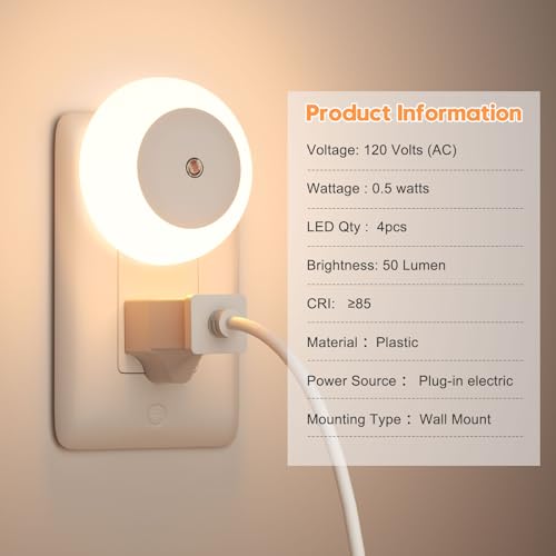fesnne Night Light, Night Lights Plug into Wall, Dusk to Dawn Sensor Warm White Led Night Light 0.5W, 2 Pack Nightlight fo...