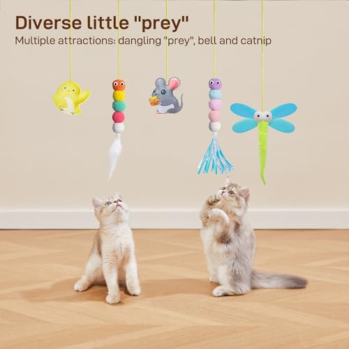 Potaroma Interactive Cat Feather Toys 5 Pcs, Cat Teaser Retractable Hanging Indoor Kitten Play Chase Exercise, Mental Phys...