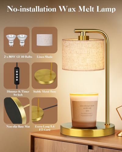 Candle Warmer Lamp with Timer Dimmer, Candle Lamp Warmer with Linen Shade - Birthday House Warming Gift for Women Mom Her...