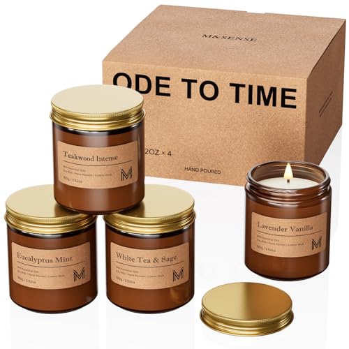 M&SENSE 4 Pack Christmas Candle Gift Set, Aromatherapy Candle Gift for Men and Women, Soy Wax Candles Home Scented, Long L...