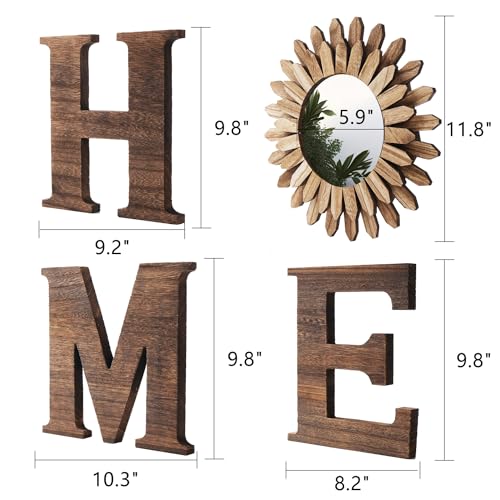CHIF HAUTH Wood Home Sign with Sunflower Shaped Wood Mirror for O, Thick Letters for Wall Art, Rustic Decor, Farmhouse Hom...