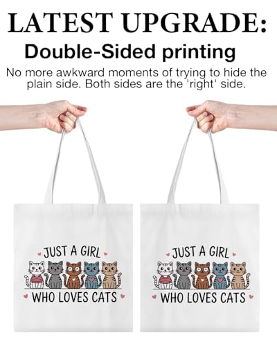 KSFFWQIN Cute Cat Canvas Tote Bag for Women Funny Cat Bag for Shopping Work Travel Lover Totes Gifts