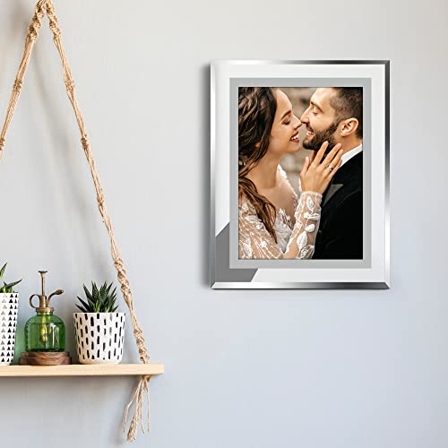 Vienrose 8x10 Picture Frame Set of 2, Clear Glass Photo Frames with Silver Edge, Horizontal or Vertical Display for Tablet...