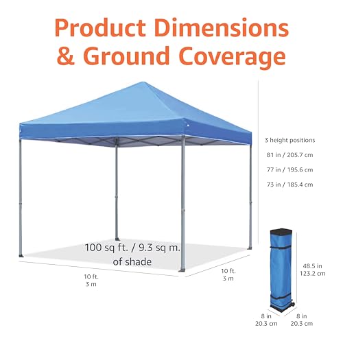 Amazon Basics Outdoor Pop Up 10 x 10 Canopy Tent for Events, Portable with Easy Setup, Sun Shelter for Outdoor Activities,...