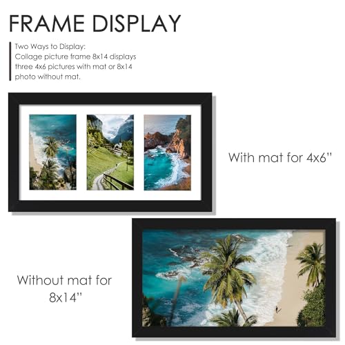 DUENPY 8x14 Collage Picture Frame, 4x6 Collage Picture Frame Displays Three 4x6 inch Photos, or 8x14 (Without Mat) for Ava...