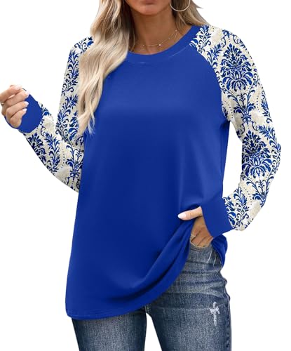 WIHOLL Long Sleeve Shirts for Women Color Block Raglan Tops Casual Crewneck Basic Tees Fall Clothes 2026 Fashion