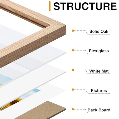 decorUhome Solid Oak Wood 11x14 Picture Frame, Display Pictures 8x10 with Mat or 11x14 without Mat, Wall Mounting Photo Fr...