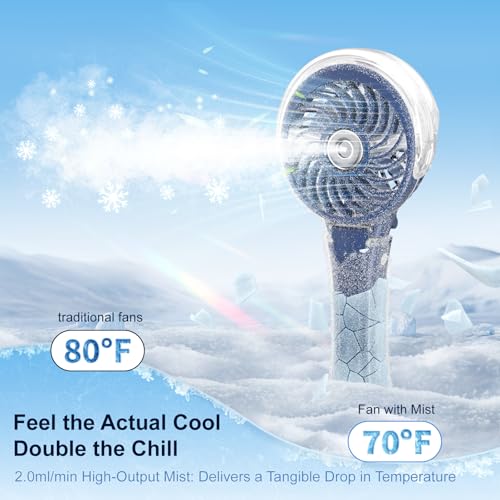 HandFan Upgraded Portable Handheld Misting Fan, Rechargeable Personal Mister Fan, Spray Water Mist Fans, Mini Cooling Hand...
