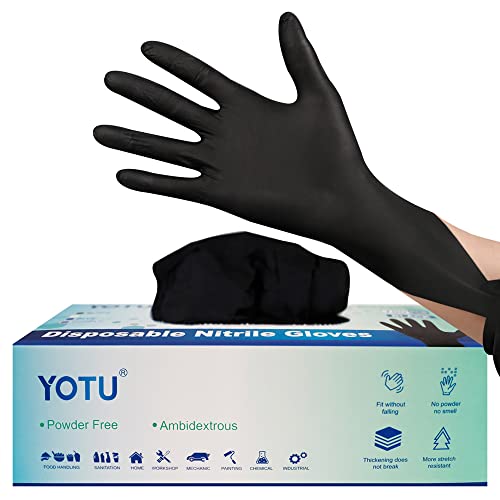 YOTU Black Disposable Nitrile Latex & Powder Free 6-Mil Gloves 100 Count, Textured, Mechanic Wearing, Cleaning, Food Black...
