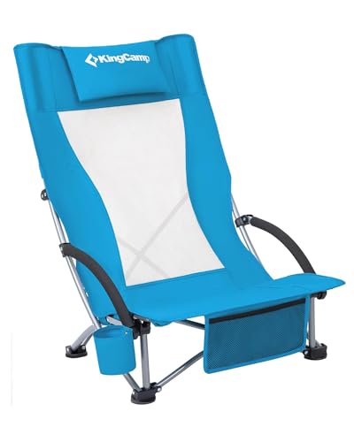 KingCamp Low Beach Chair, High Back Folding Camping Chair for Adults, Oversized Breathable Mesh Seat, 300lbs Heavy Duty Po...
