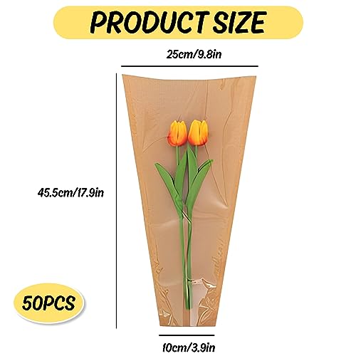 Whaline 50Pcs Flower Wrapping Bags Mother's Day Kraft Paper Floral Packing Sleeves Bouquet Bags Clear Flower Wrapping Slee...