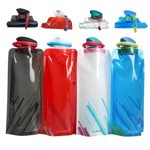 LuLuya 4 Pack Collapsible Water Bottles for Travel – 24oz Foldable Water Bottle with Leakproof Lid, Food-Grade Silicone Po...