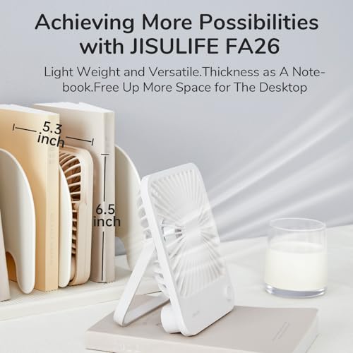JISULIFE Desk Fan Battery Rechargeable, 4500mAh 180°Foldable Portable Personal Fan, 4 Speeds Adjustable Long Battery-life ...