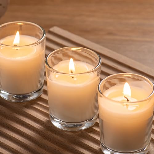 Housecret 24 Pack Warm White Unscented Clear Glass Filled Votive Candles. Hand Poured Wax Candle Ideal Gifts for Aromather...