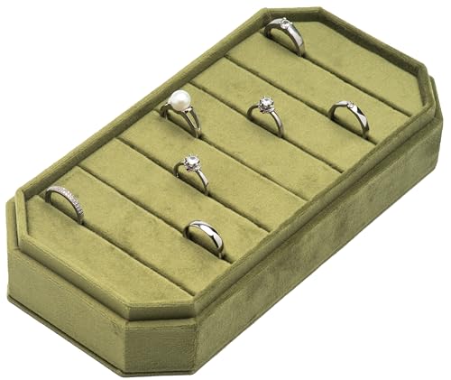 COWFEX Velvet Ring Organizer Display Tray Jewelry Box Earring Holder Case for Wedding Birthday Christmas Day (Olive Green)