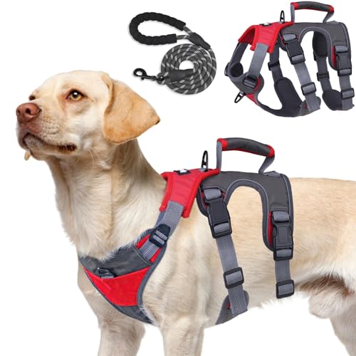 PUPTECK Escape Proof Dog Harness and Leash Set Upgraded No Pull Reflective Dog Vest with Lift Handle, Easy Control Pet Har...