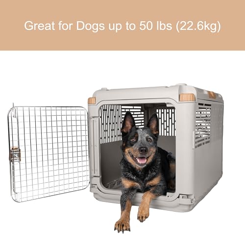 SportPet Designs Collapsible Medium Pet Travel Carrier (Tan), Hard-Sided Kennel for Medium Dogs, Puppies, Cats, Kittens, A...