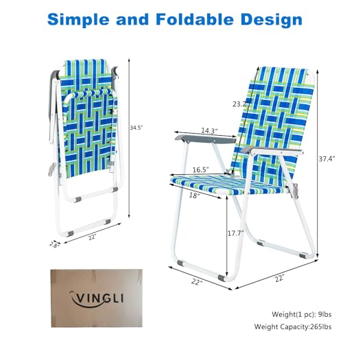 VINGLI Patio Lawn Webbed Folding Chairs Set of 2, Outdoor Beach Portable Lawn Chair Camping Chair Beach Chair for Yard, Ga...