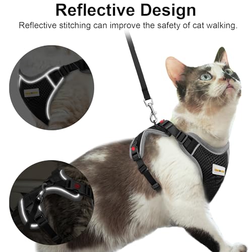 MingXpets Cat Harness and Leash for Walking, Retractable Cat Harnesses and Leash Set Escape Proof, Breathable Soft Kitten ...