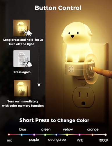 L LOHAS LED Plug in Night Light for Kids, 3D Cute Puppy Night Lights with Dusk to Dawn Sensor, RGB+Soft White 3000K Dog Ni...
