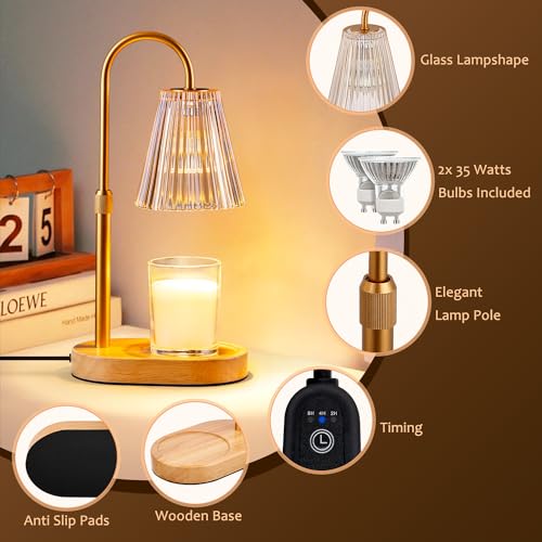 Candle Warmer Lamp with Timer - Electric Candles Wax Warmers Glass Lamps for Jar Candles Burner Adjustable Height and Dimm...
