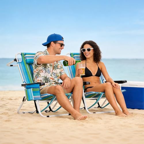 Beach Chair for Adults,Portable 5 Position Backpack Beach Chair Reclining, Lay Flat Lightweight Folding Camping Chair w/La...