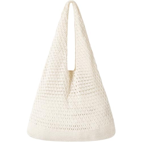WantGor Crochet Bags, Beach Mesh Tote Bag Womens Shoulder Shopping Handbag Casual Travel Totes Bag Foldable Hobo Bags