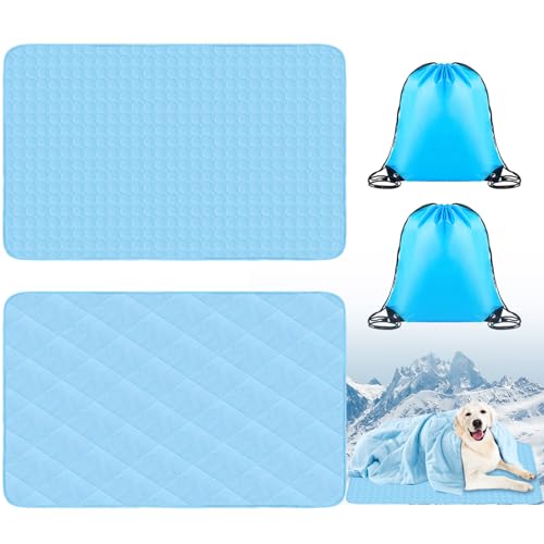 Hillsuren 2 Pack Dog Cooling Mat and Blanket Washable Cooling Pads Pet Throw Blanket Sleeping Kennel Mat with Storage Bag ...