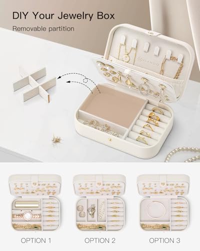 VLANDO Travel Jewelry Case for Women Girls, Gifts for Mother, PU Leather Small Jewelry Box for Rings, Necklaces, Bracelet...