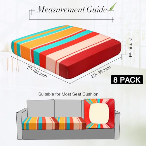 Newwiee 8 Pcs Patio Stretch Sofa Cushion Cover Outdoor Cushion Covers Replacement Patio Furniture Couch Slipcovers Chair S...
