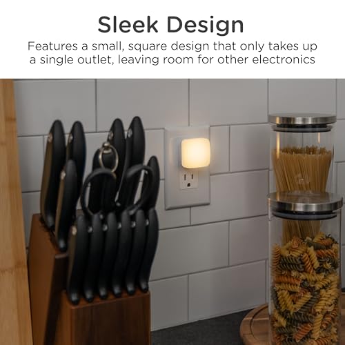 Lights by Night Mini Square LED Night Light, Plug in, Dusk to Dawn Sensor, Warm 3000K, Compact Single Outlet Design (Does...