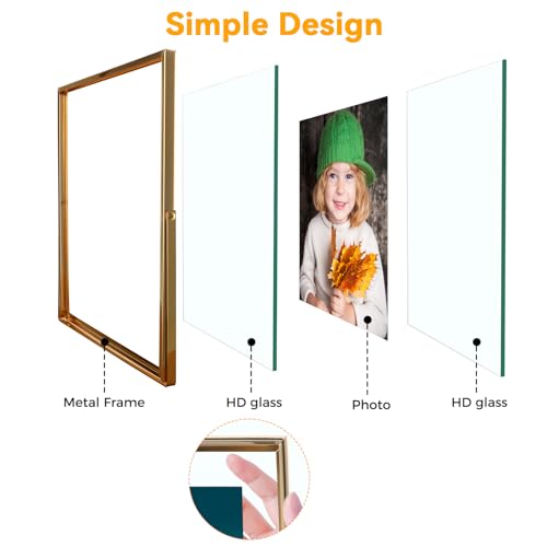 AhaGo Gold Floating Frame, 8×10 inches, Vertical, For Picture 7x9, 6x8, 5x7, Tabletop Photo Frames, Classy Gift For Mothe...