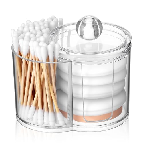 Gsbnjuy Cotton Swab Holder Dispenser Dual-Compartment Cotton Organizer Clear Vanity Canister with Removable Dustproof Lid ...