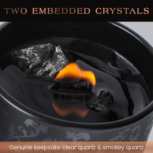 Black Orchid & Pine Moss Scented Crystal Candle - Luxury Manifestation Candle with Smoky Quartz and Clear Quartz Crystals...