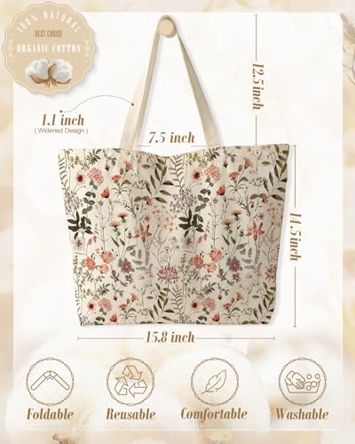 Miss Adola Large Tote Bag for Women - Canvas Tote Bag with Zipper Aesthetic Reusable Shoulder Bag for Gym, Travel, Work