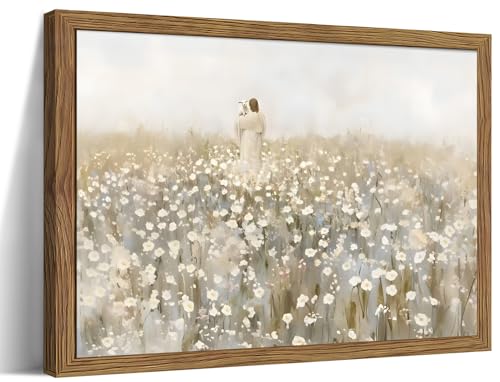 Framed Jesus and Lamb Wall Art, Carry You Home Lost sheep Canvas Print, Jesus Leaves the 99 Wall Decor, Christian Religiou...