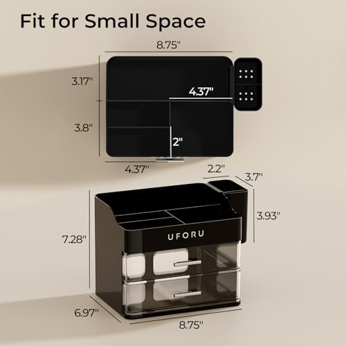 UFORU Makeup Organizer for Vanity with Brush Holder, Countertop Skincare Organizer with 2 Drawers, Spacious Cosmetic Displ...