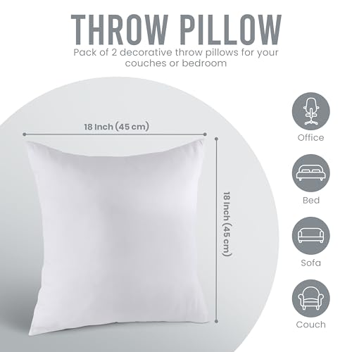Utopia Bedding 18x18 Pillow Inserts, Set of 2, White – Indoor Decorative Throw Pillows for Bed, Sofa & Couch – Soft, Suppo...