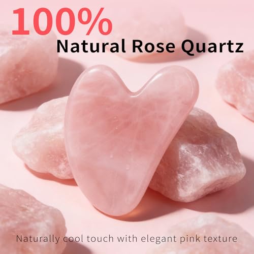 huefull Rose Quartz Gua Sha Tool for Face & Body, Natural Facial Massage Tool, Self-Care Beauty Gifts for Women & Men