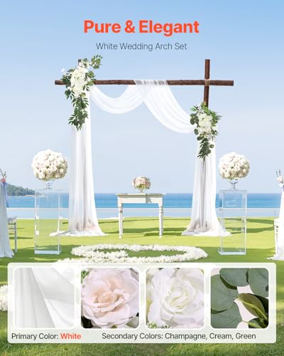 VEVOR Artificial Wedding Arch Flowers Kit, White Wedding Arch Flowers with Drapes Kit (Pack of 3) - 2 Pcs Floral Arrangeme...