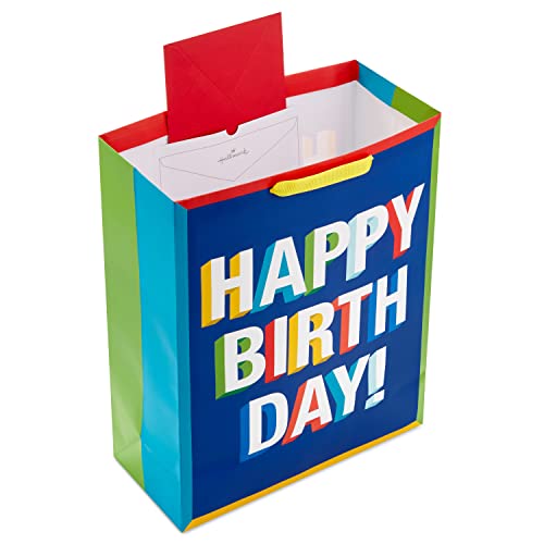 Hallmark 15" Extra Large Birthday Gift Bag with Tissue Paper (Happy Birthday, Red, Blue, Yellow, Green) for Kids, Teacher...