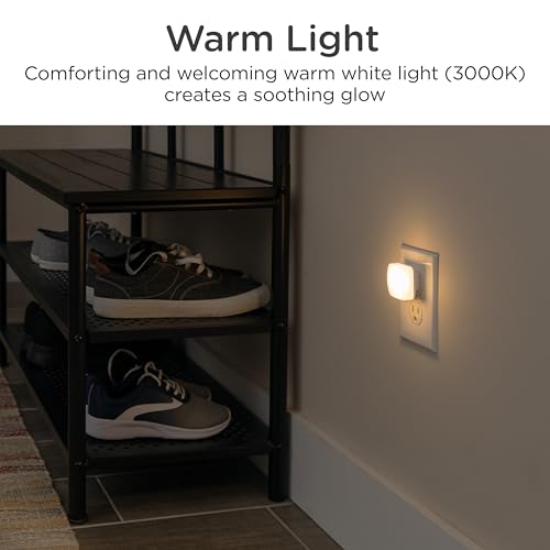 Lights by Night Mini Square LED Night Light, Plug in, Dusk to Dawn Sensor, Warm 3000K, Compact Single Outlet Design (Does...