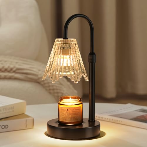 WELAISA Candle Warmer Lamp, Black Metal, Crystal Glass Shade, Electric Candle Melter with Adjustable Gooseneck, Smoke-Free...